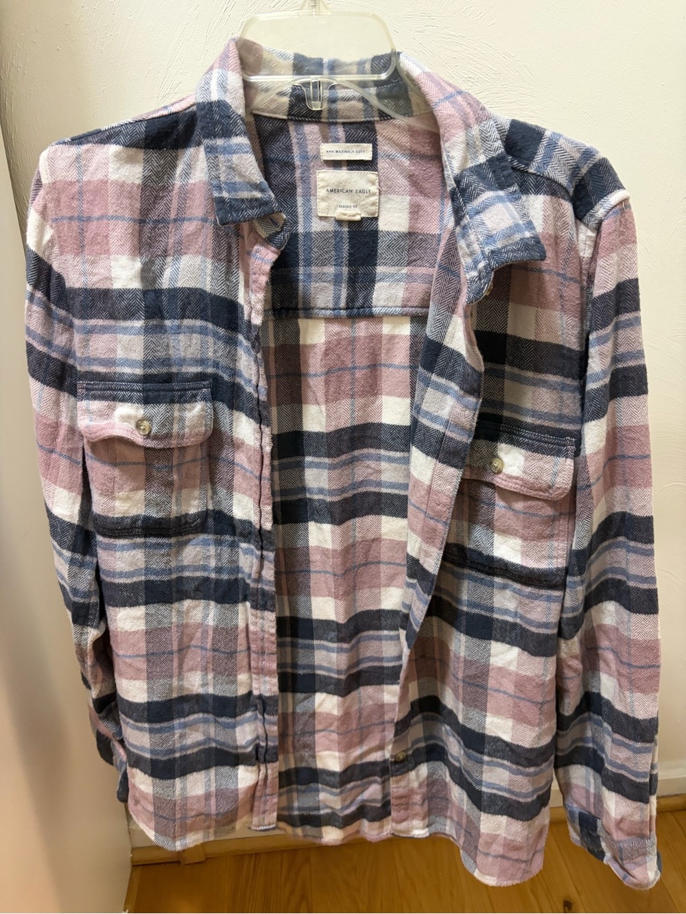 American Eagle Outfitters Women’s Pink & Navy Plaid Flannel Shirt